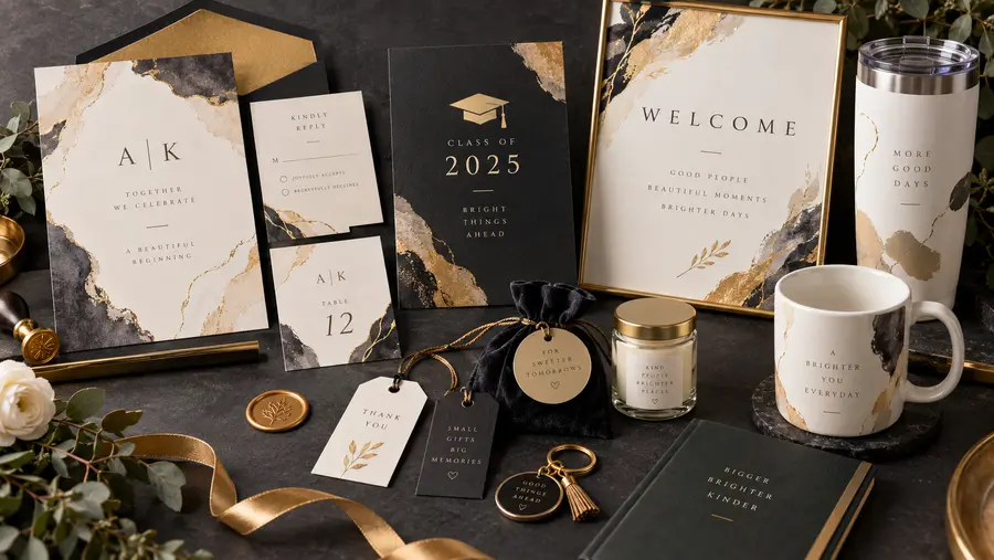 Custom wedding and graduation stationery, signage, tumblers, mugs and keepsakes